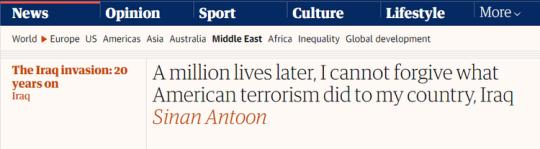 【世界說】伊拉克作家刊文痛斥美國：100萬人喪生，就是美國恐怖主義在伊拉克造成的后果 無法原諒！