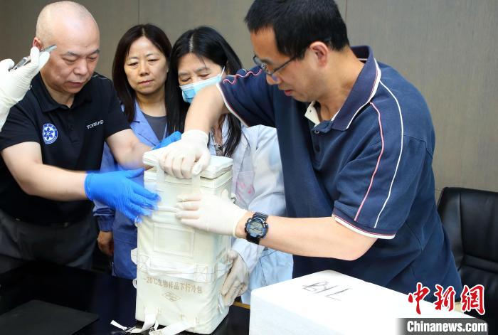 科研人員查看隨神舟十五號返回地面的空間科學(xué)實(shí)驗(yàn)樣品?！≈锌圃嚎臻g應(yīng)用中心 供圖