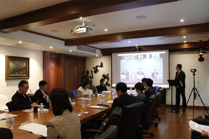  中國(guó)貿(mào)促會(huì)副會(huì)長(zhǎng)張慎峰視頻致辭。中國(guó)貿(mào)促會(huì)駐泰國(guó)代表處供圖