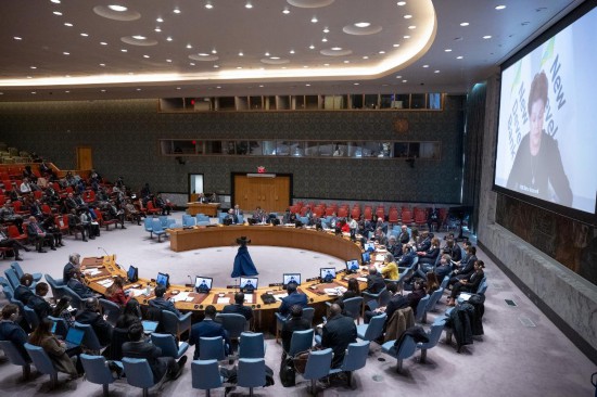 這是2023年11月20日在位于紐約的聯(lián)合國(guó)總部拍攝的安理會(huì)“共同發(fā)展促進(jìn)持久和平”公開辯論會(huì)現(xiàn)場(chǎng)。中國(guó)作為輪值主席，倡議聯(lián)合國(guó)安理會(huì)20日舉行主題為“共同發(fā)展促進(jìn)持久和平”的公開辯論會(huì)。新華社發(fā)（聯(lián)合國(guó)供圖/埃斯金德·德貝卜攝）