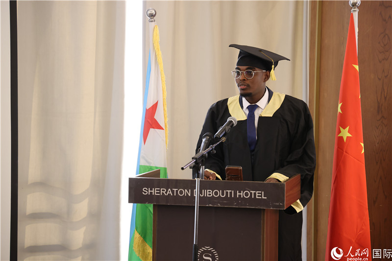 吉布提魯班工坊2023屆畢業(yè)生代表發(fā)言。人民網(wǎng)記者 張志文攝