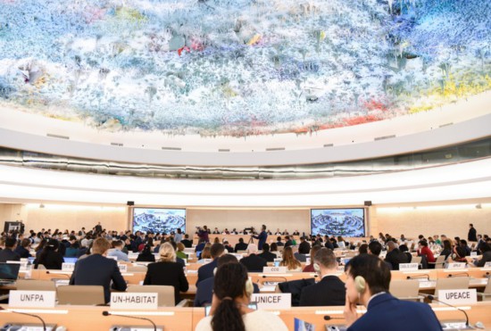 這是1月23日在瑞士日內(nèi)瓦拍攝的聯(lián)合國(guó)人權(quán)理事會(huì)第四輪國(guó)別人權(quán)審議現(xiàn)場(chǎng)。新華社記者連漪攝