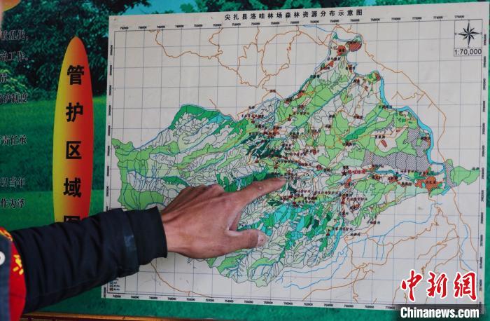 圖為桑杰加介紹管護區(qū)域分布?！●R銘言 攝