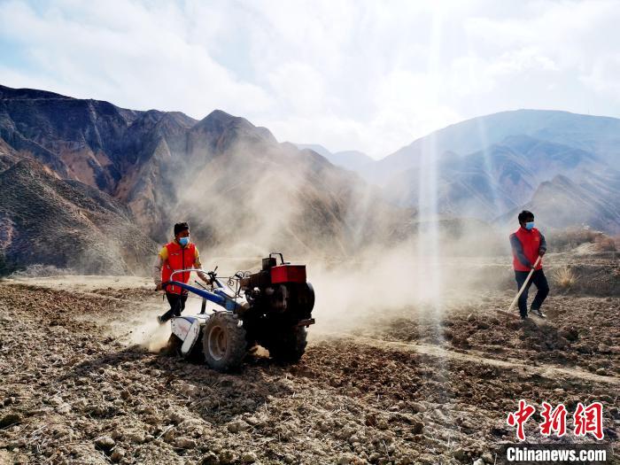圖為拖拉機在山地犁地?！?zhí)砀?攝