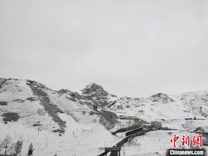 圖為青海省東南部的青沙山區(qū)域銀裝素裹。　張?zhí)砀?攝