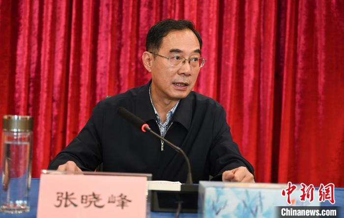 圖為西藏自治區(qū)黨委宣傳部副部長、西藏廣播電視臺黨組書記張曉峰致辭?！≮w朗 攝